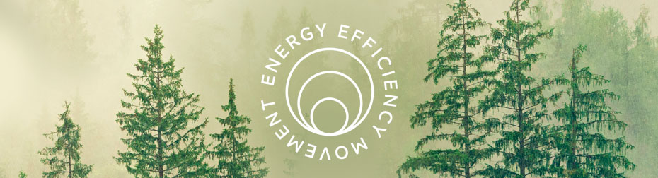Fondo bosque con el logo del Movimiento por la Eficiencia Energética